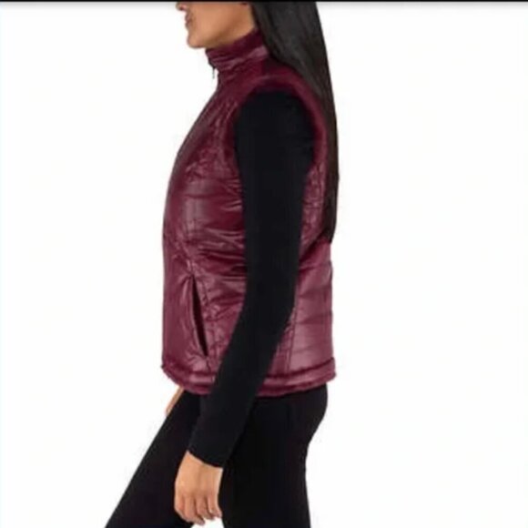 Nicole Miller Wine Reversible Vest Puffer Faux Fur 3x - Picture 7 of 15
